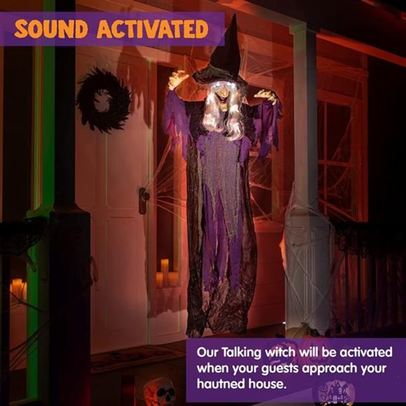72” Hanging Animated Talking Witch Decoration with...